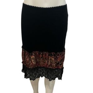 Rampage vintage 90s black velvet lace mix media midi skirt size medium